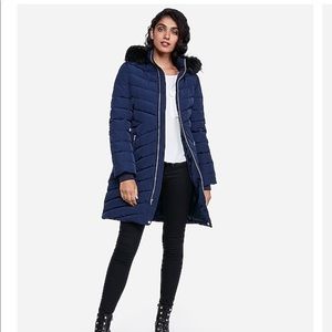 Express - Long Belted Puffer Coat - L